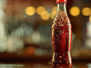 Garrafa de Coca-Cola sobre uma mesa de um restaurante